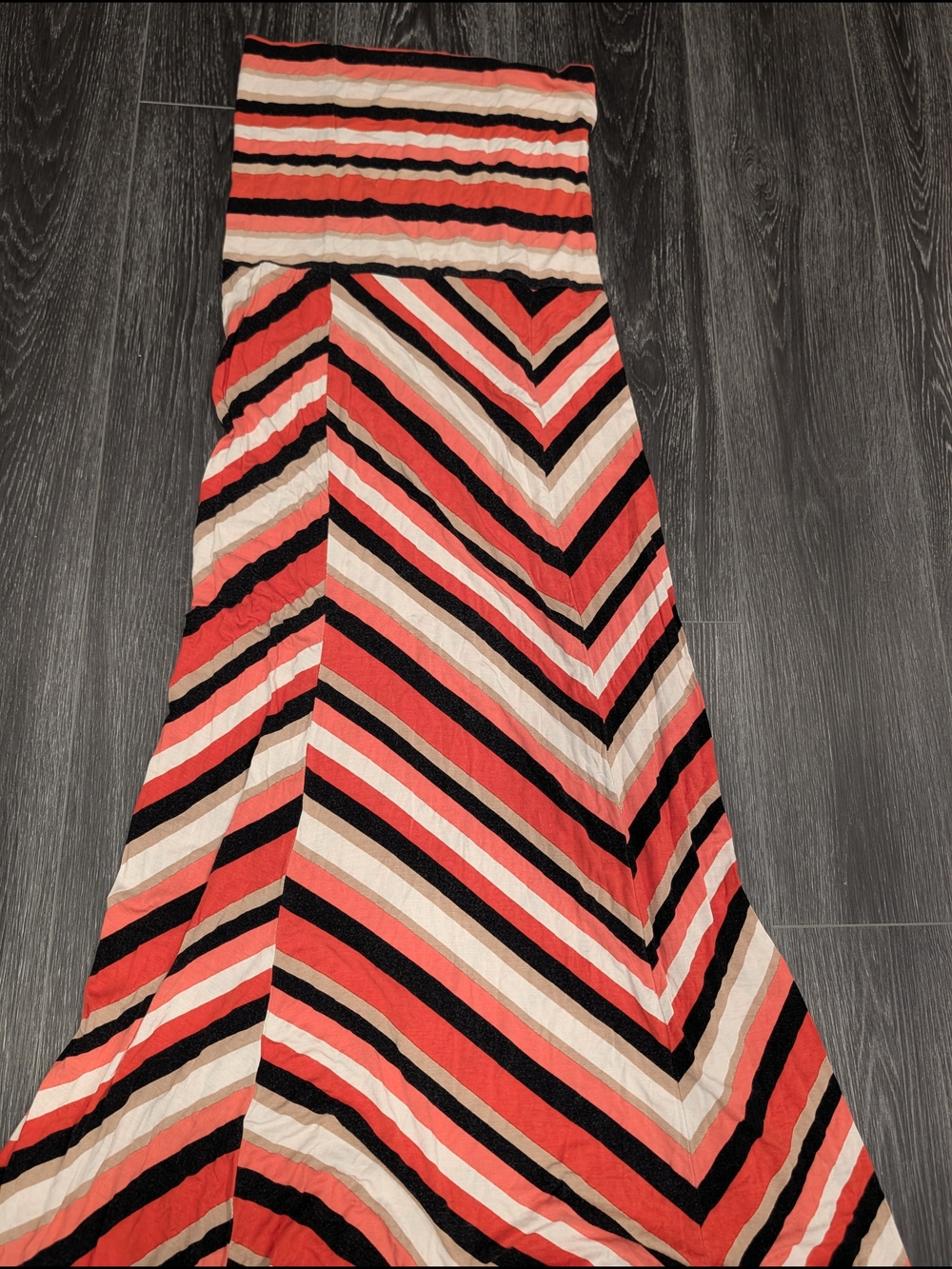 Striped Red Black Cream Maxi Skirt